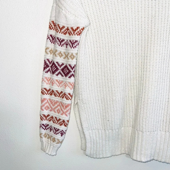 Maurices White Fair Isle Sleeve Mock Neck Oversized Tunic Sweater Small Women’s - Picture 5 of 12